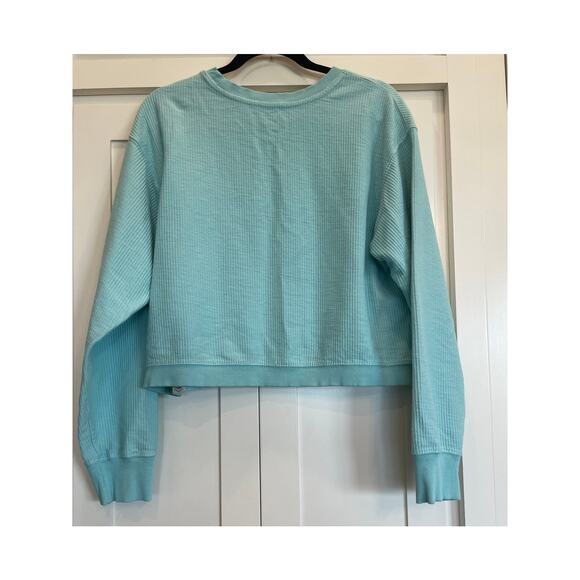 Ladies Corded aqua color Cropped sweatshirt FLORA-BAMA 100% Cotton L - Picture 2 of 10